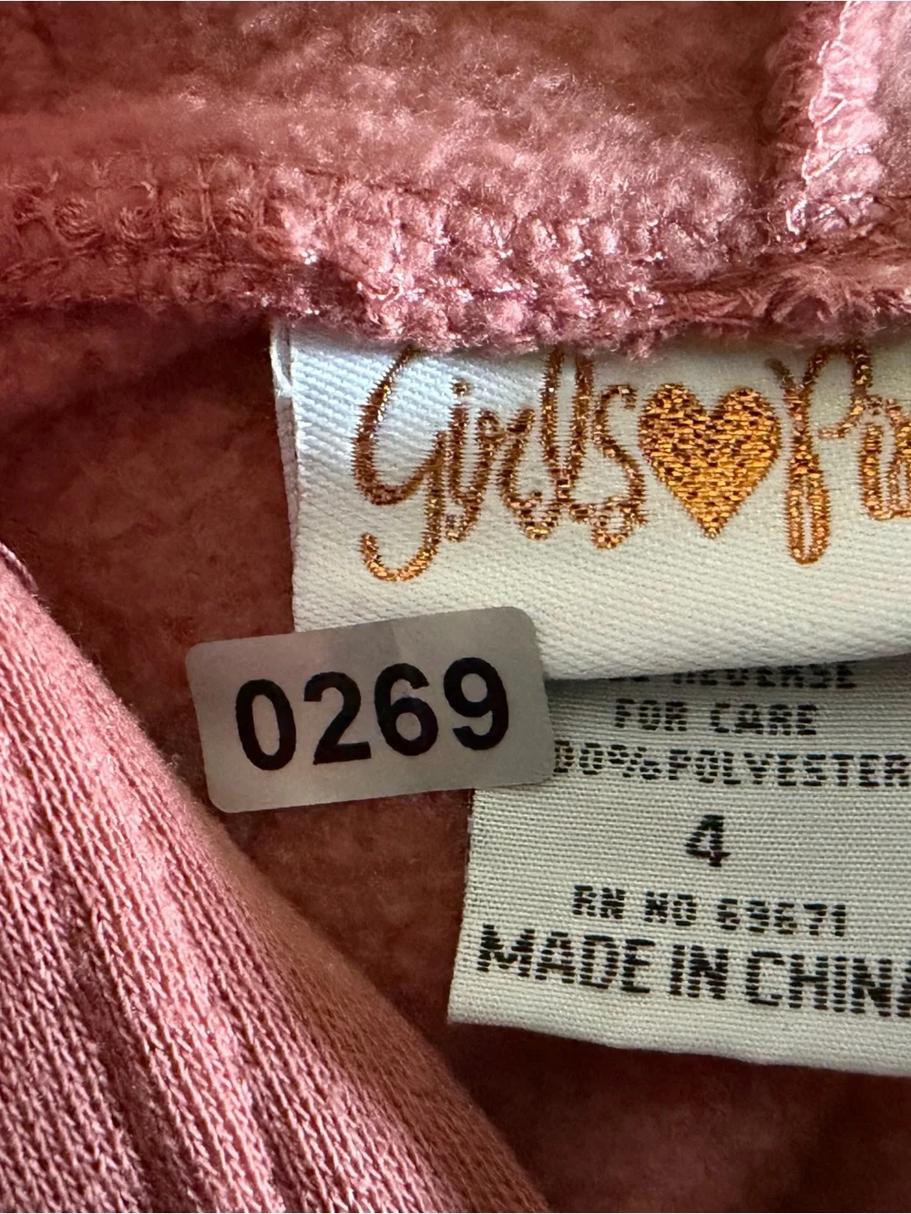 Girls Love Teddy Bear Heart LOVE Hoodie Pink Girls Size 4